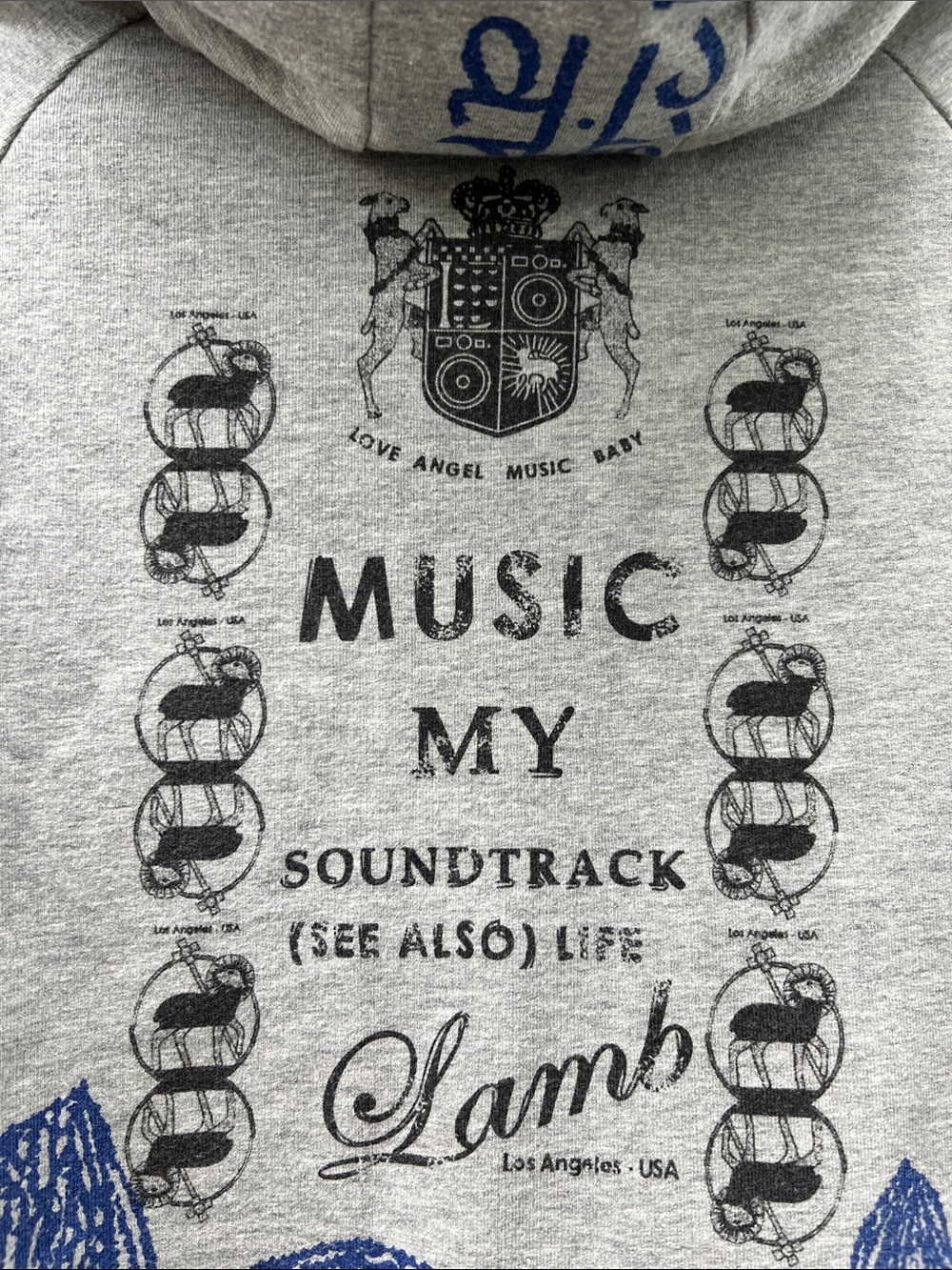 L.A.M.B. Gray Zip Hoodie with Blue Graphic Elephant Print - Picture 5 of 9